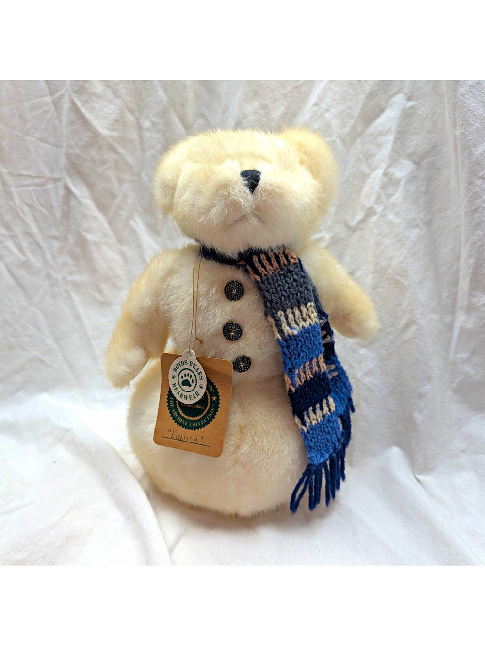 Boyds Bears Eunice Archive Collection White Plush Bear Scarf Tag Vintage 1999